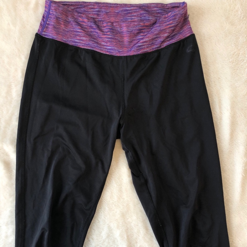 Black Crop Leggings with Purple Marbled Waistband